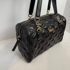 Kate Spade Quilted Lizard Embossed Satchel Handbag Black Gold Hardware